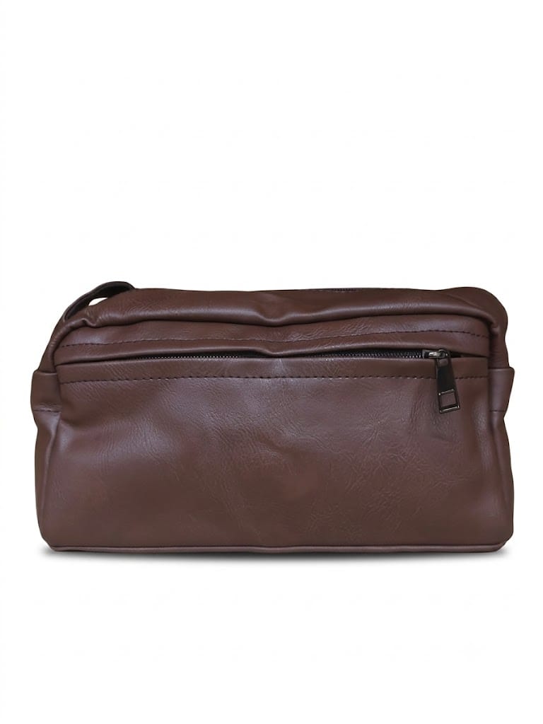 Distressed Leather Crossbody Pouch - Dark Brown