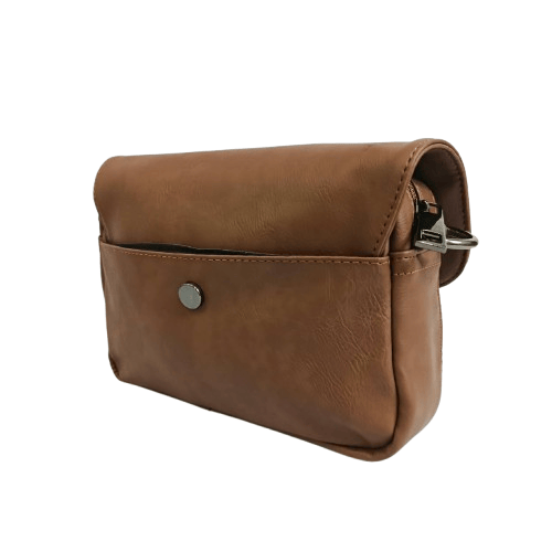 Distressed Leather Cityform Crossbody Pouch Bag - Camel