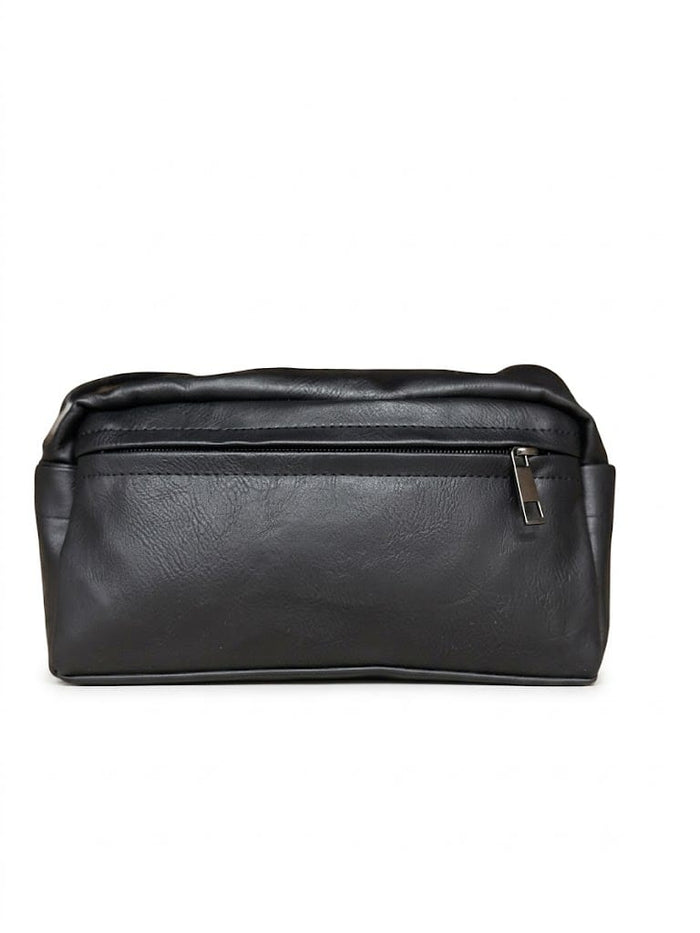 Distressed Leather Crossbody Pouch - Non-Detachable Strap - Black