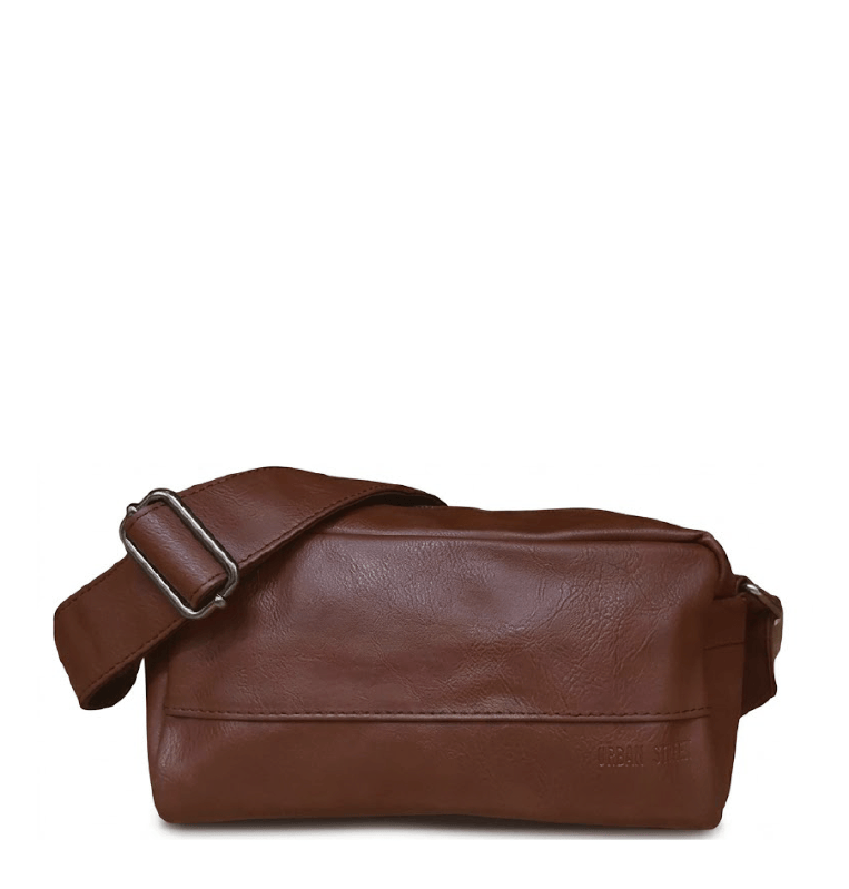 Distressed Leather Crossbody Pouch - Non-Detachable Strap - Dark Brown