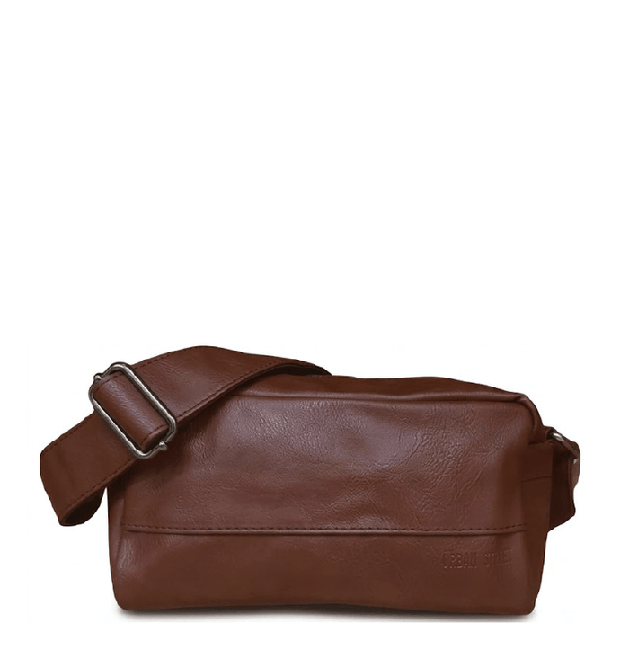 Distressed Leather Crossbody Pouch - Non-Detachable Strap - Dark Brown