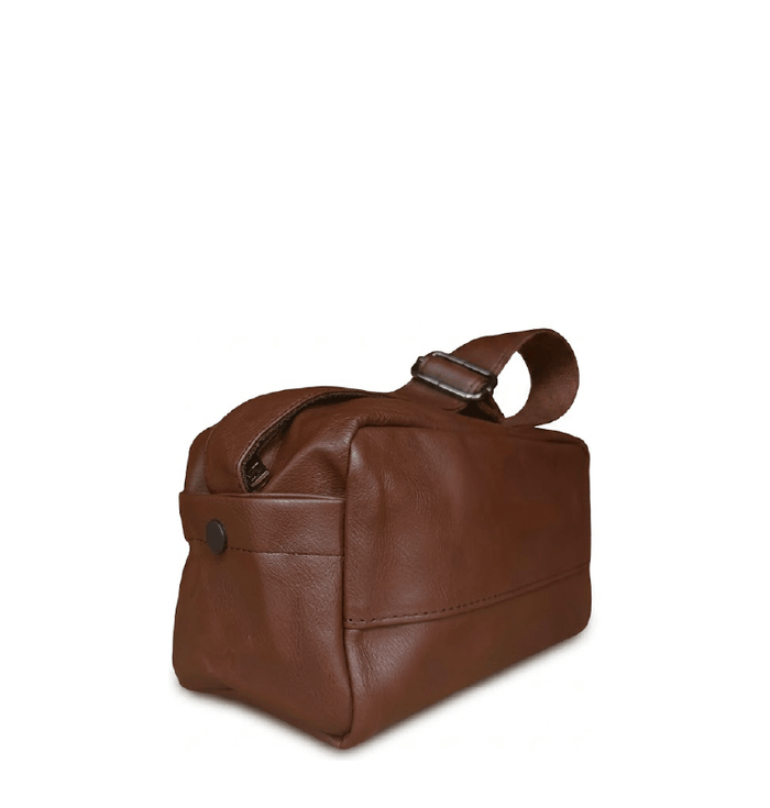 Distressed Leather Crossbody Pouch - Non-Detachable Strap - Dark Brown