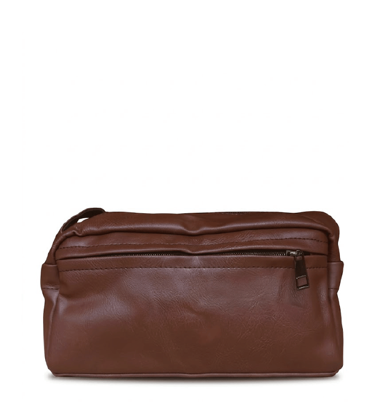 Distressed Leather Crossbody Pouch - Non-Detachable Strap - Dark Brown