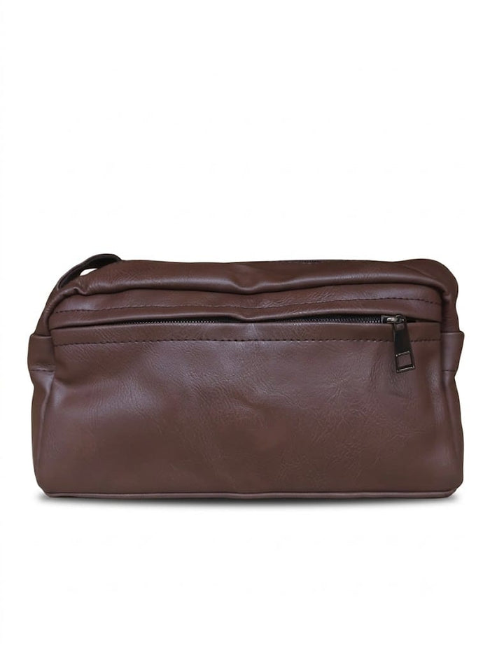 Distressed Leather Crossbody Pouch - Non-Detachable Strap - Dark Brown