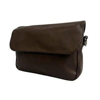 Distressed Leather Cityform Crossbody Pouch Bag - Dark Brown