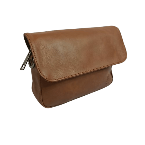 Distressed Leather Cityform Crossbody Pouch Bag - Camel