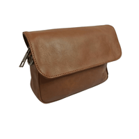 Distressed Leather Cityform Crossbody Pouch Bag - Camel