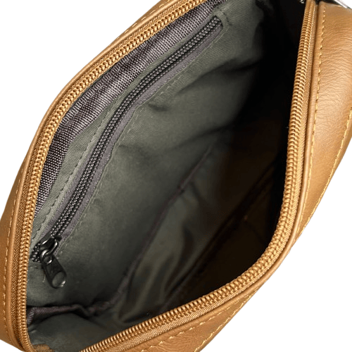 Distressed Leather Cityform Crossbody Pouch Bag - Camel