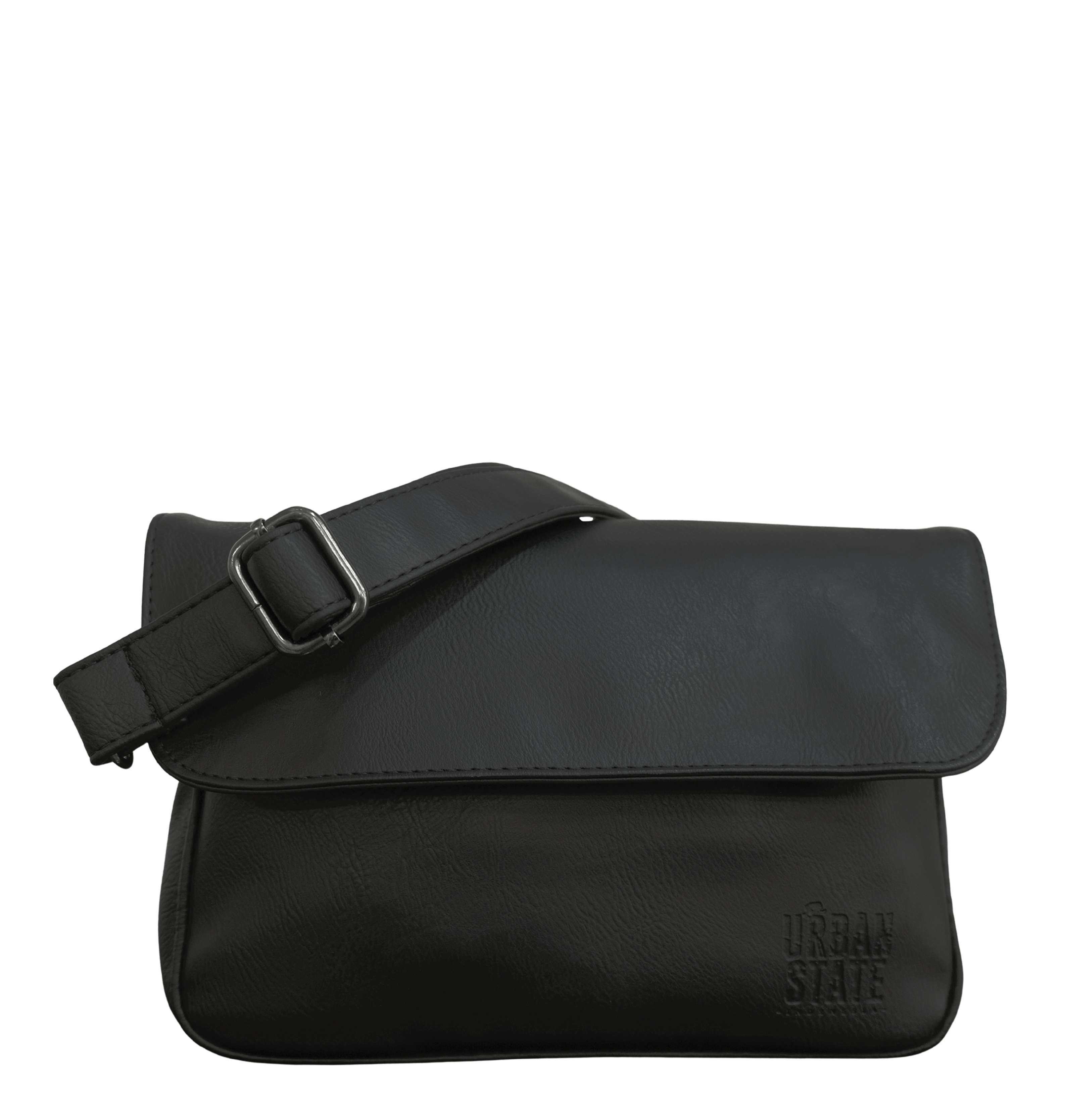 Distressed Leather Cityform Crossbody Pouch Bag - Black