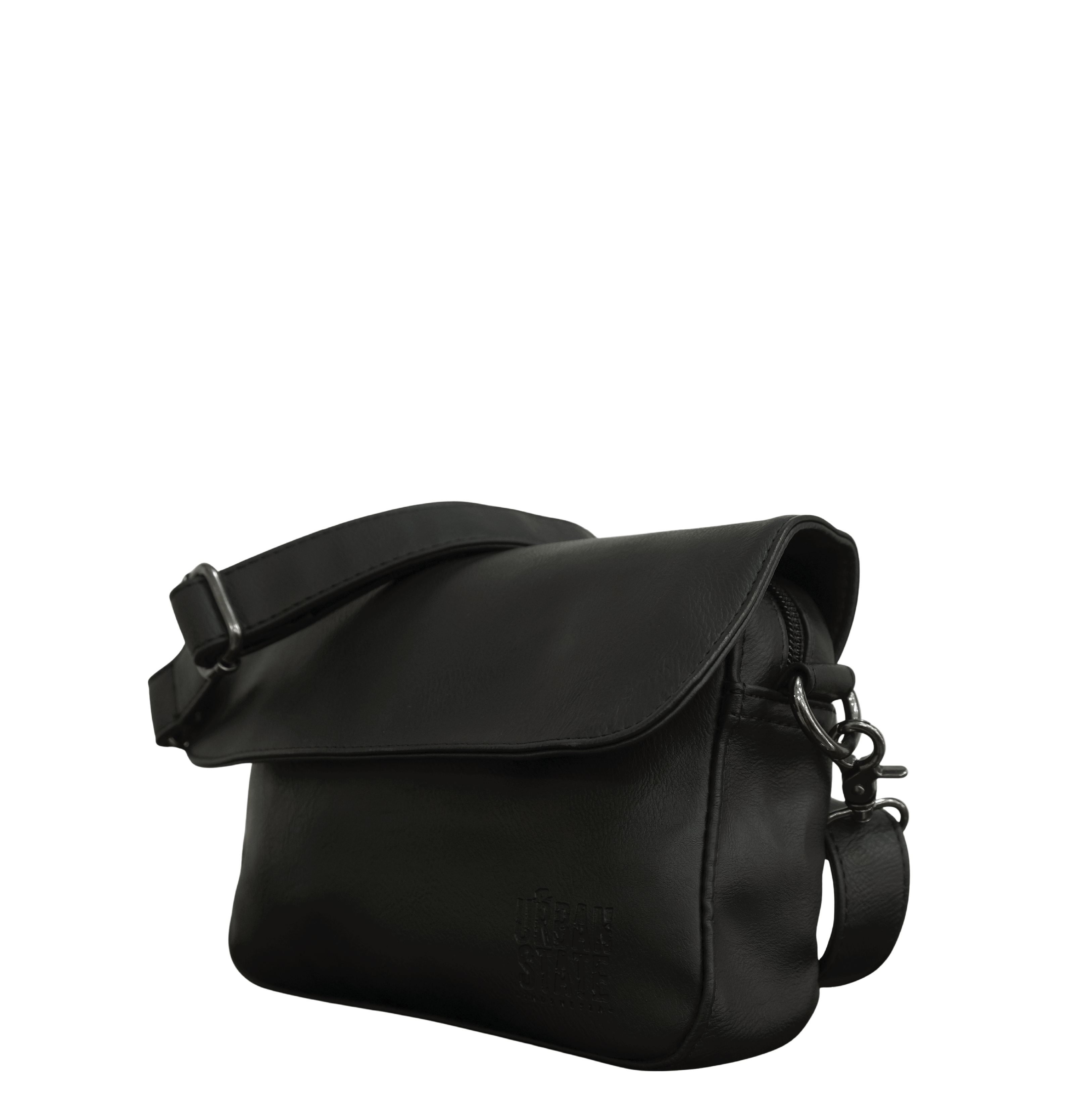 Distressed Leather Cityform Crossbody Pouch Bag - Black