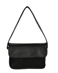 Distressed Leather Cityform Crossbody Pouch Bag - Black
