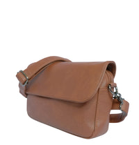 Distressed Leather Cityform Crossbody Pouch Bag - Camel