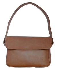 Distressed Leather Cityform Crossbody Pouch Bag - Camel