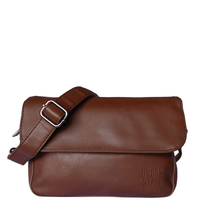 Distressed Leather Cityform Crossbody Pouch Bag - Dark Brown