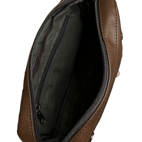 Distressed Leather Cityform Crossbody Pouch Bag - Dark Brown