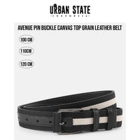 Avenue Pin Buckle Canvas Top Grain Leather Belt - Black