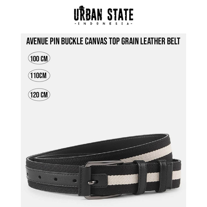 Avenue Pin Buckle Canvas Top Grain Leather Belt - Black