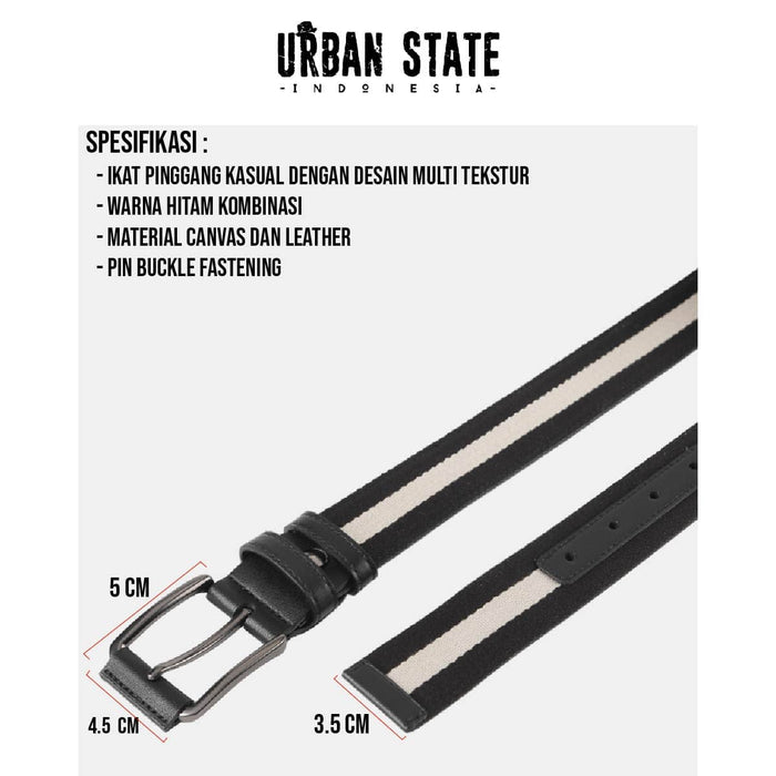 Avenue Pin Buckle Canvas Top Grain Leather Belt - Black