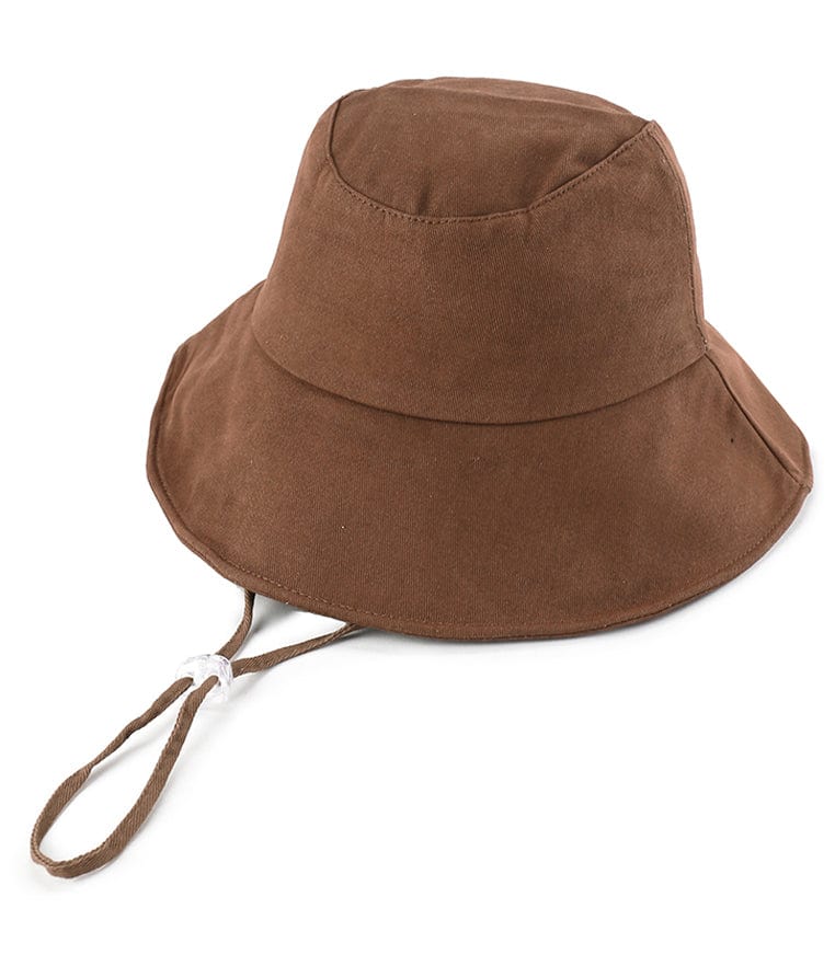 Basic Cotton Bucket Hat with String - Brown
