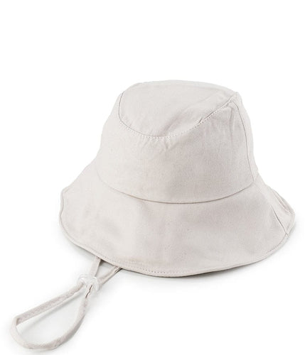 Basic Cotton Bucket Hat with String - Cream