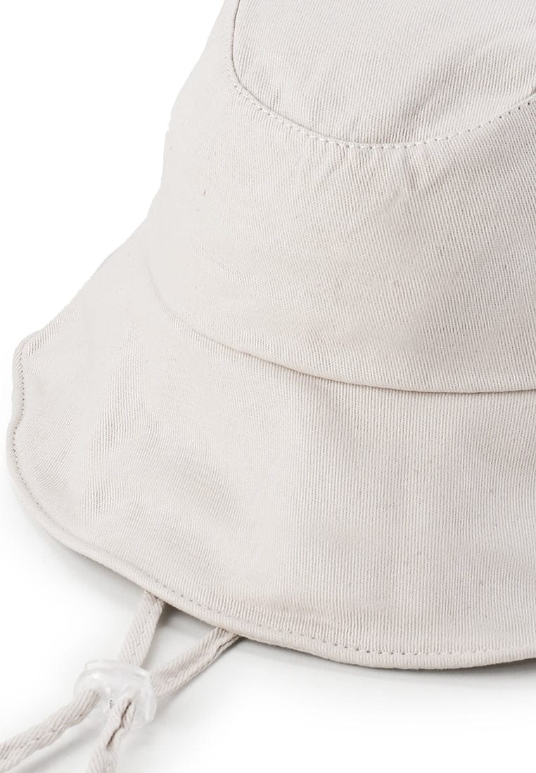 Basic Cotton Bucket Hat with String - Cream
