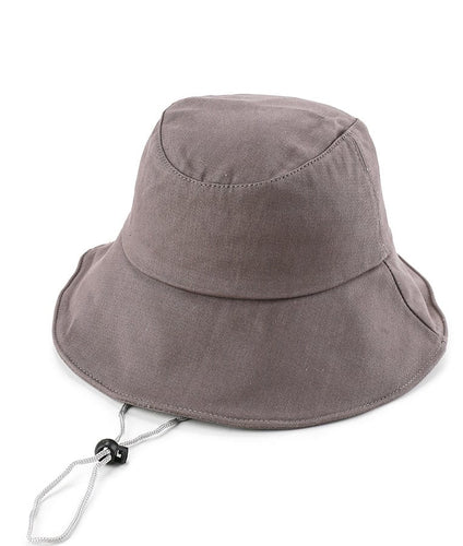 Basic Cotton Bucket Hat with String - Grey