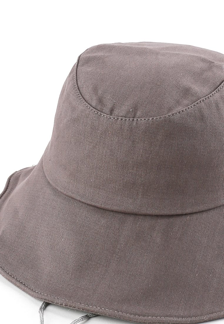 Basic Cotton Bucket Hat with String - Grey