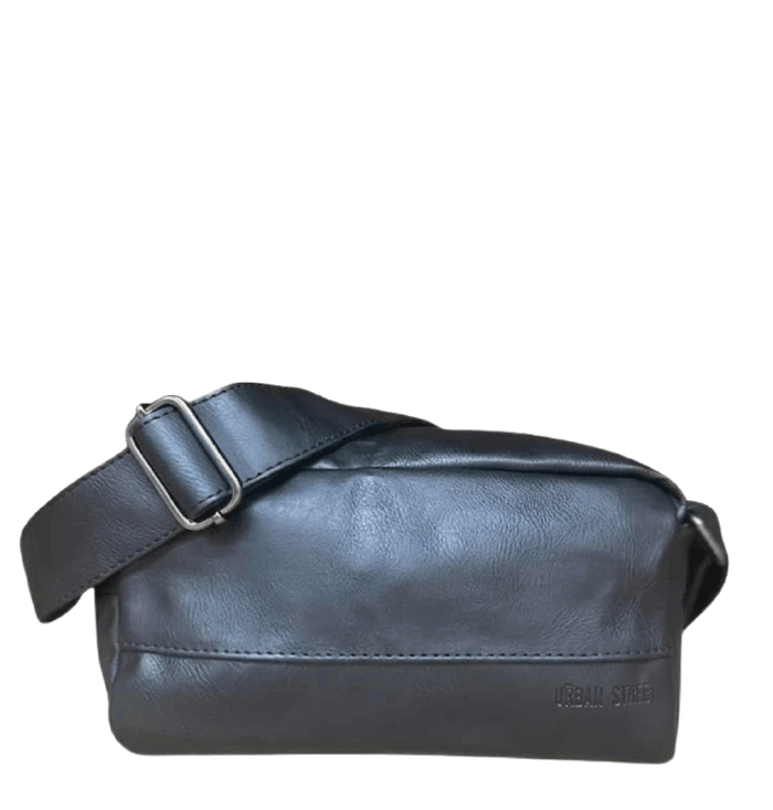 Distressed Leather Crossbody Pouch - Non-Detachable Strap - Black