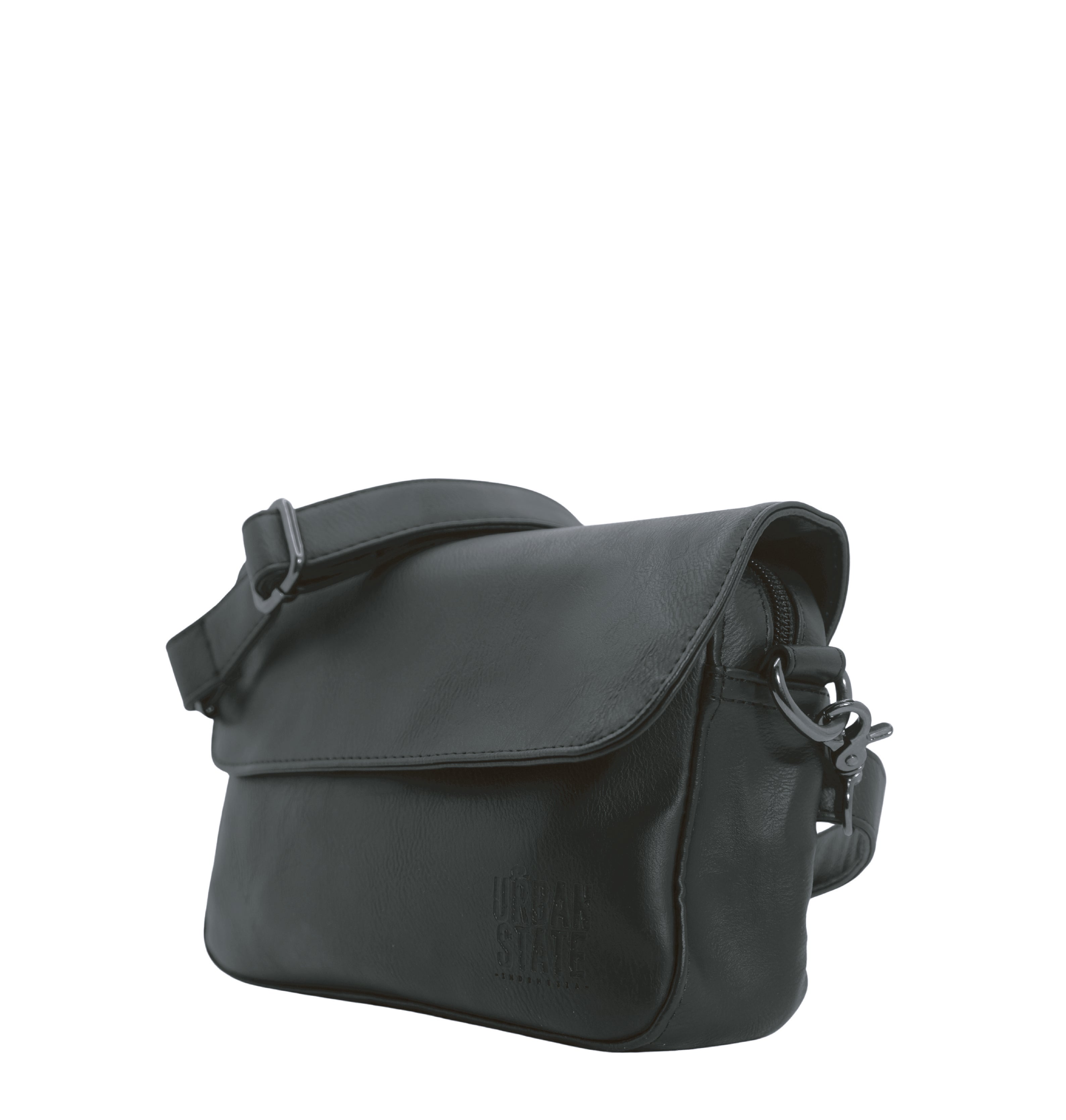 Distressed Leather Cityform Crossbody Pouch Bag - Black