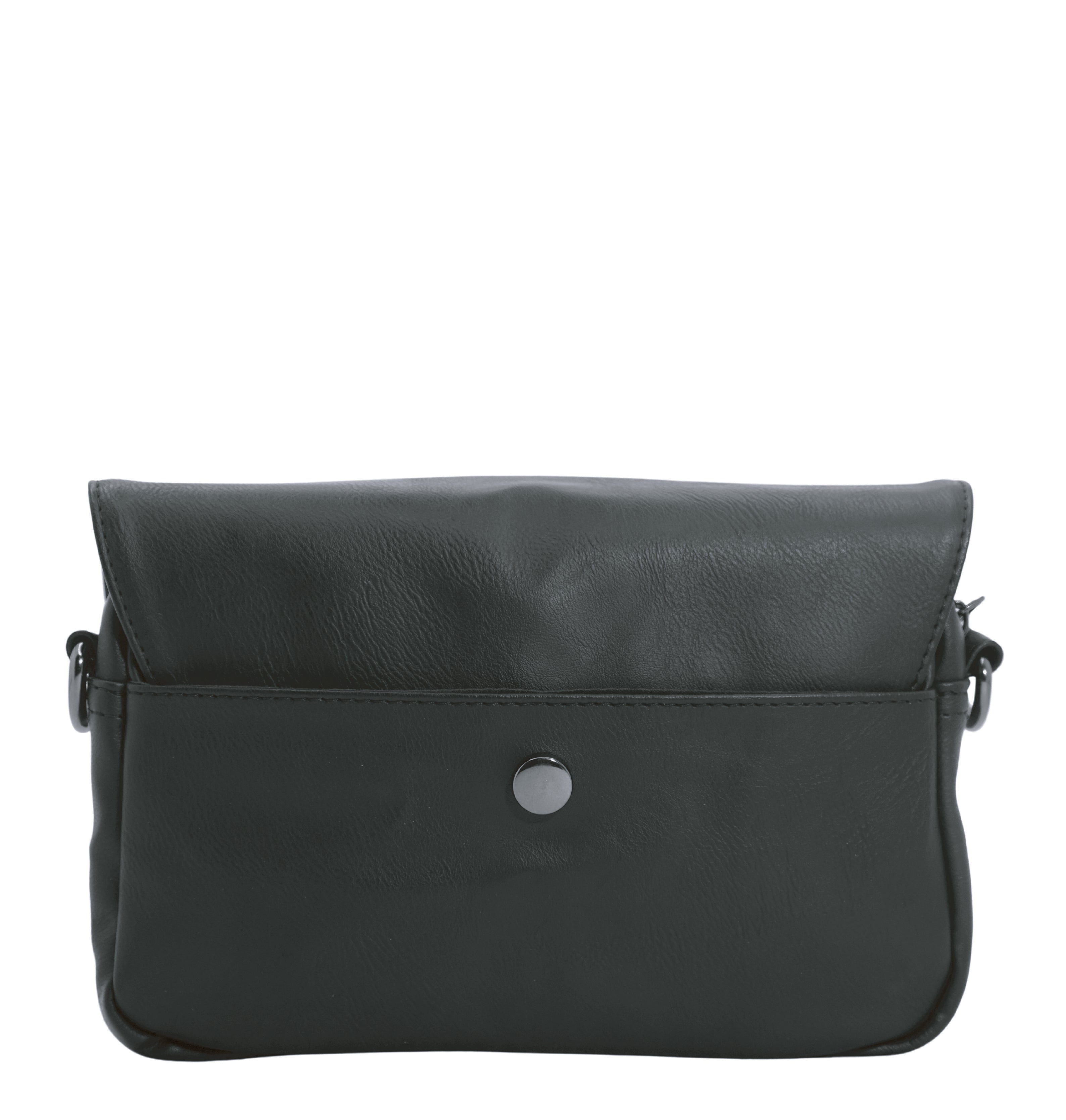 Distressed Leather Cityform Crossbody Pouch Bag - Black