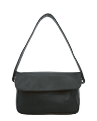 Distressed Leather Cityform Crossbody Pouch Bag - Black