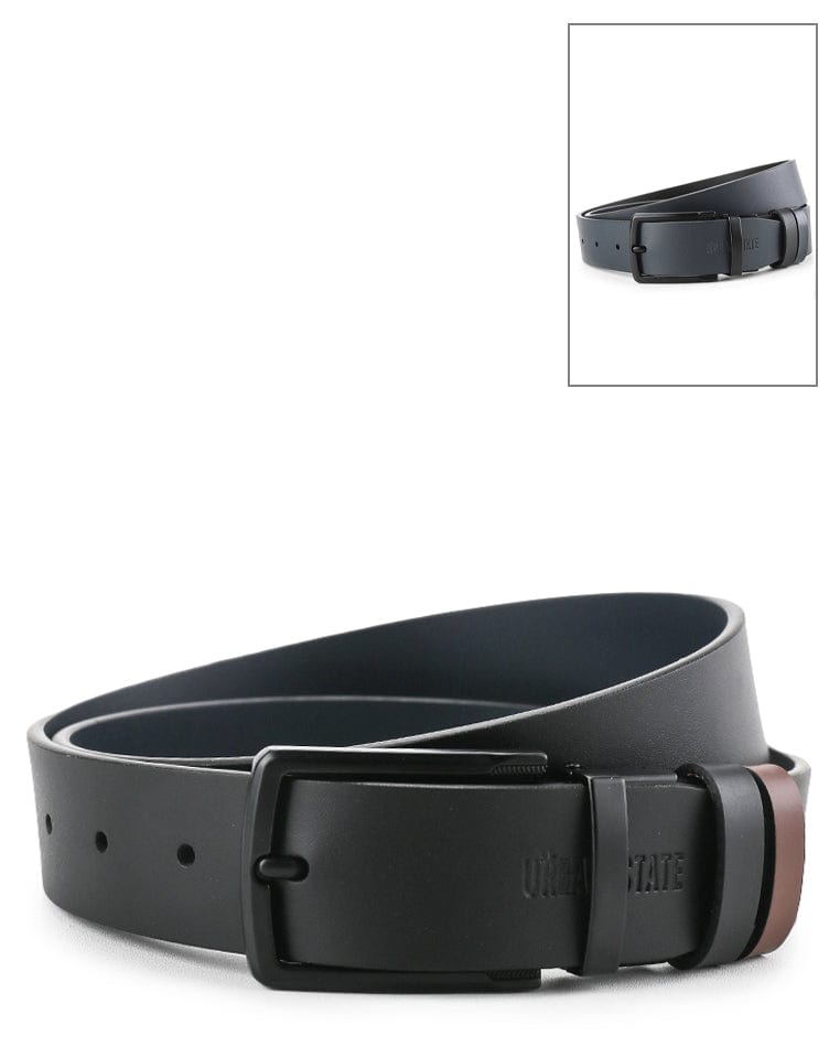 Black Formal Square Pin Buckle Reversible Top Grain Leather Belt - Black Blue