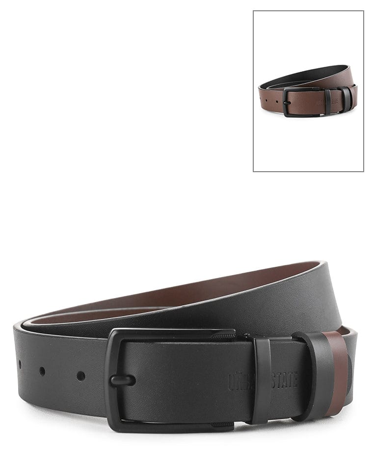 Black Formal Square Pin Buckle Reversible Top Grain Leather Belt - Black Brown