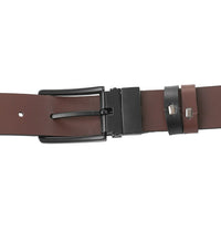Black Formal Square Pin Buckle Reversible Top Grain Leather Belt - Black Brown