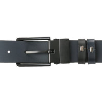 Black Slim Square Pin Buckle Reversible Top Grain Leather Belt - Black Blue