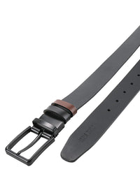 Black Slim Square Pin Buckle Reversible Top Grain Leather Belt - Black Brown