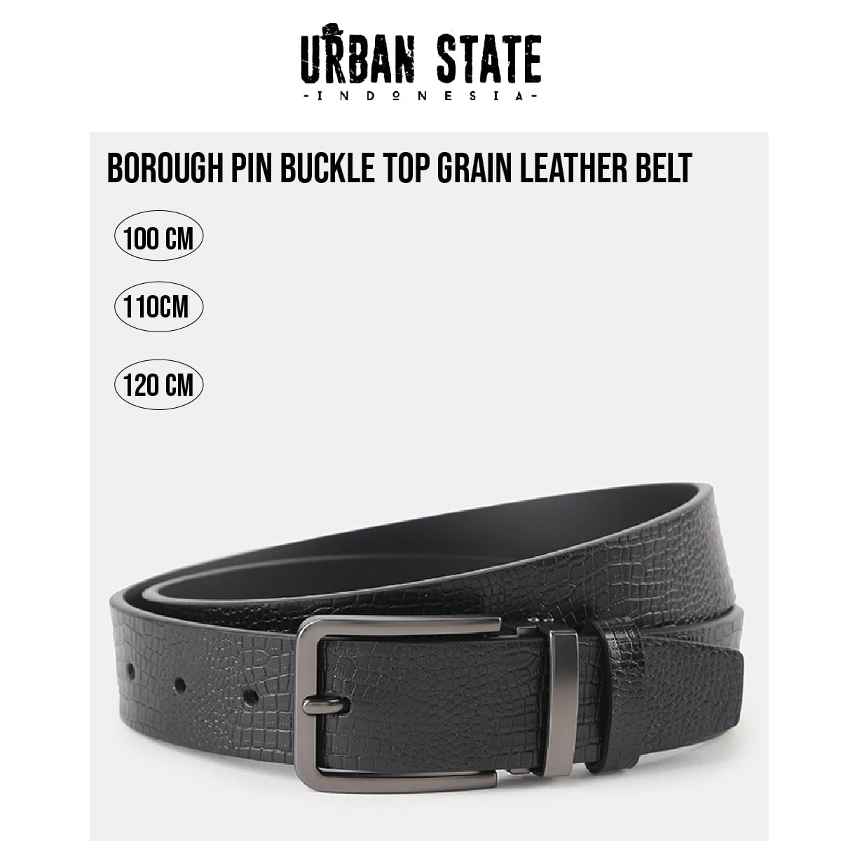 Borough Pin Buckle Top Grain Leather Belt - Black