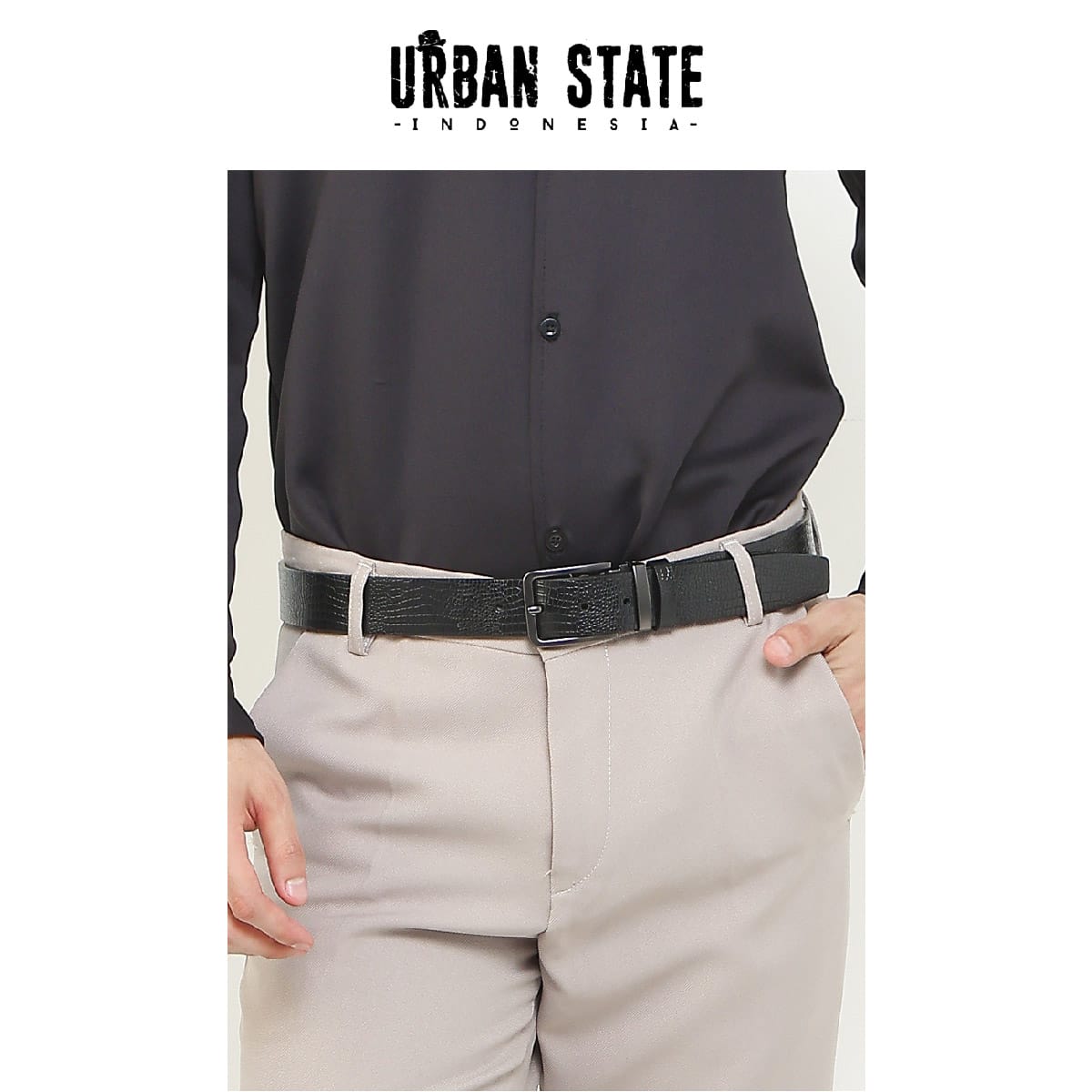 Borough Pin Buckle Top Grain Leather Belt - Black