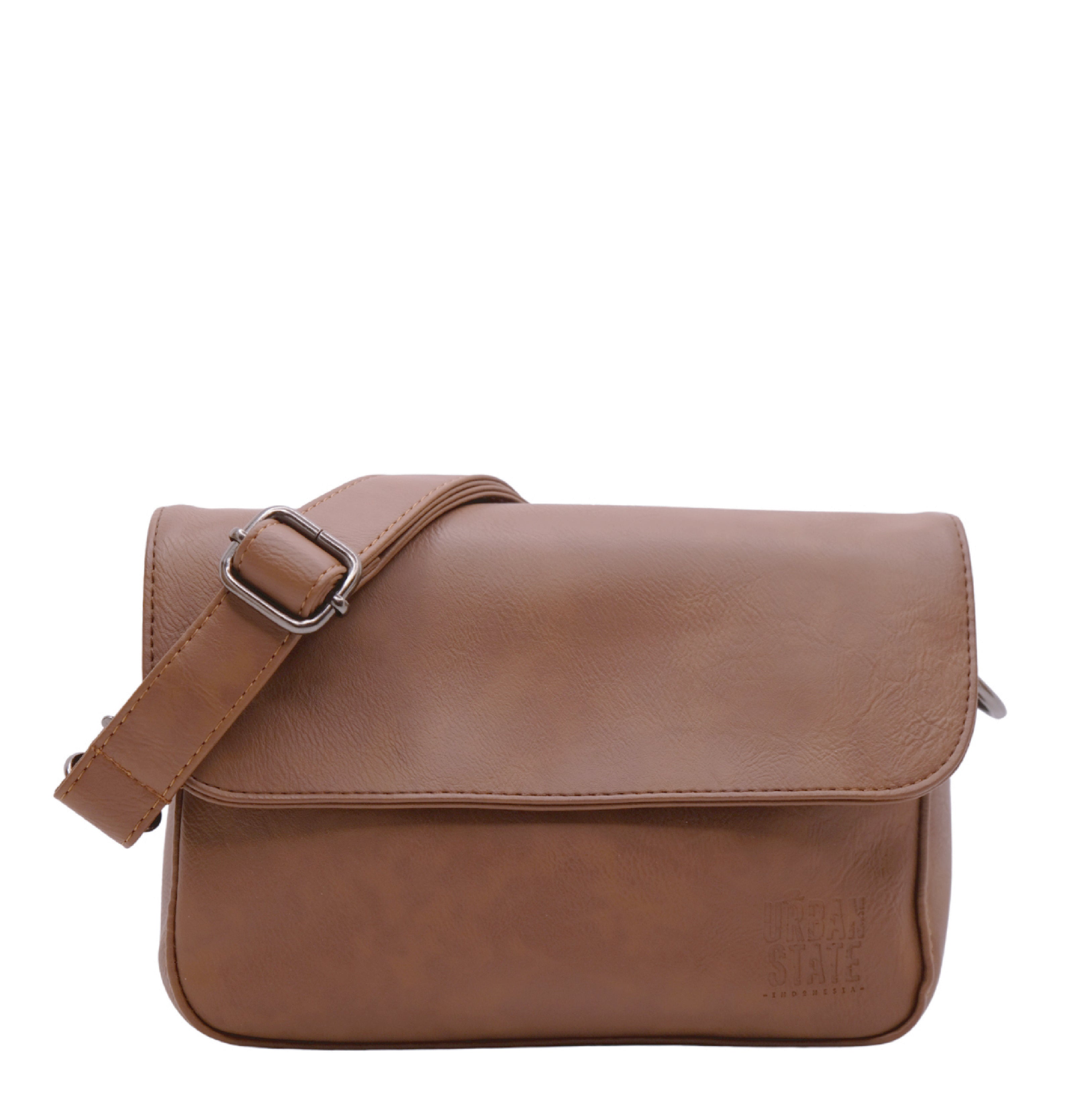 Distressed Leather Cityform Crossbody Pouch Bag - Camel