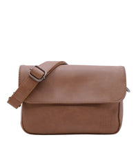 Distressed Leather Cityform Crossbody Pouch Bag - Camel
