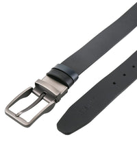Casual Pin Buckle Reversible Top Grain Leather Belt - Black Blue