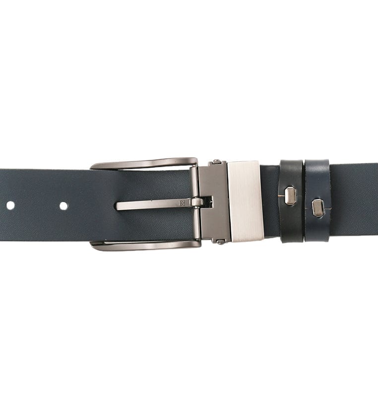 Casual Pin Buckle Reversible Top Grain Leather Belt - Black Blue