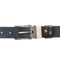Casual Pin Buckle Reversible Top Grain Leather Belt - Black Blue