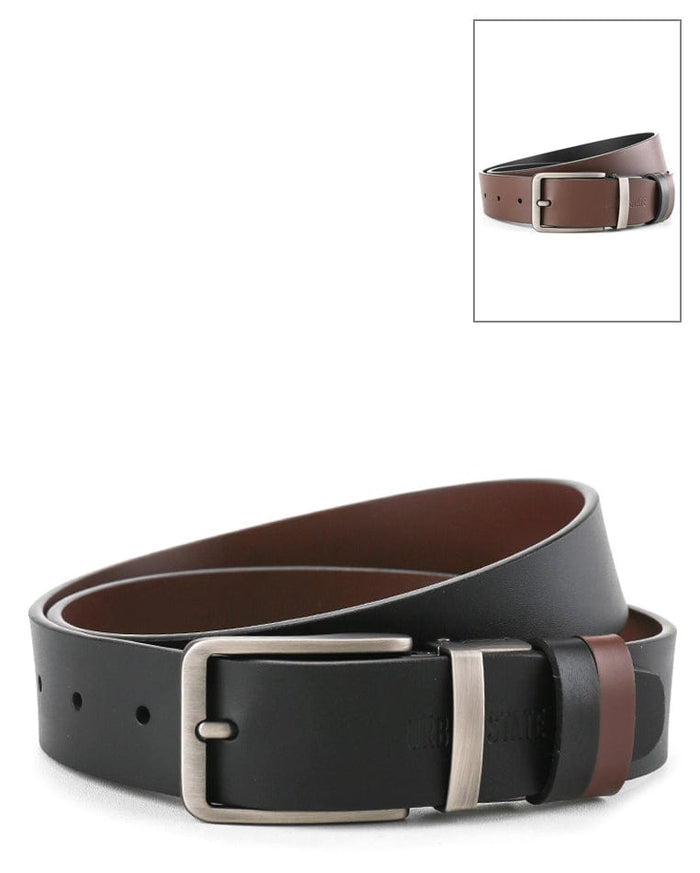 Casual Pin Buckle Reversible Top Grain Leather Belt - Black Brown