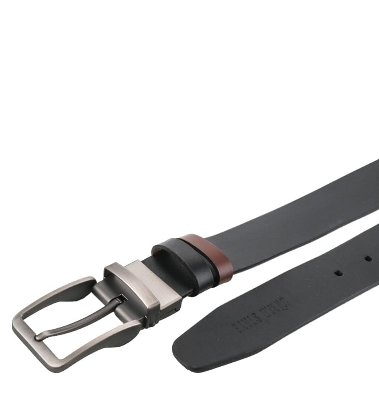 Casual Pin Buckle Reversible Top Grain Leather Belt - Black Brown