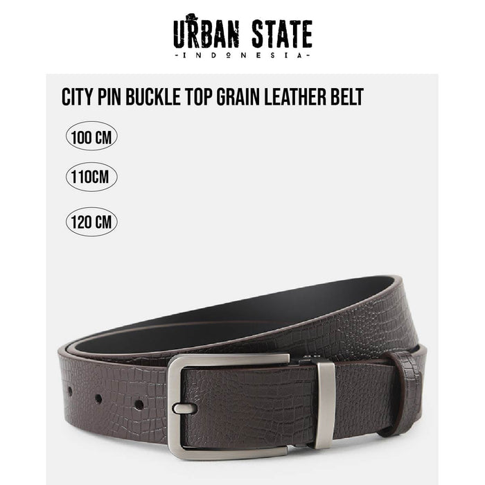 City Pin Buckle Top Grain Leather Belt - Brown