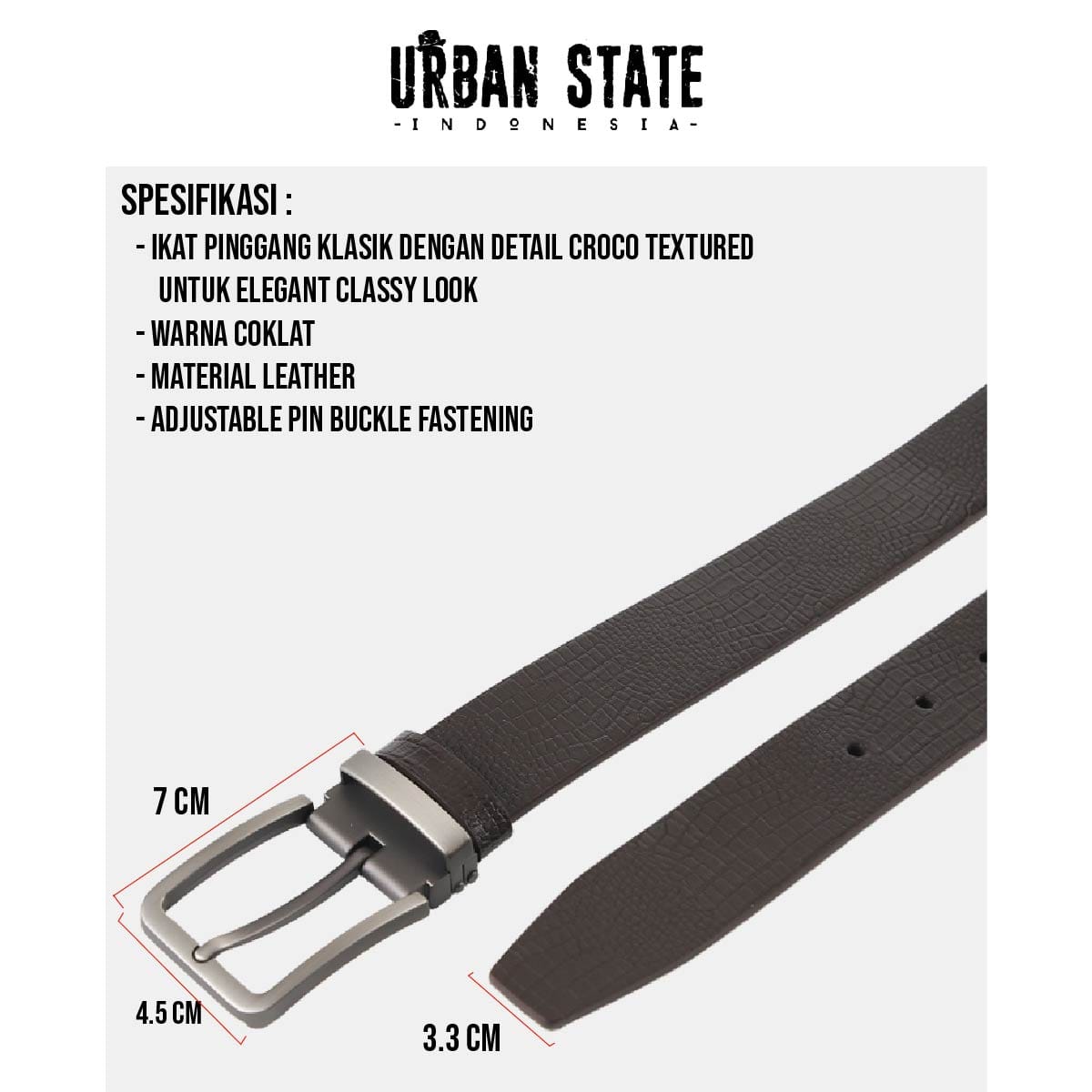 City Pin Buckle Top Grain Leather Belt - Brown