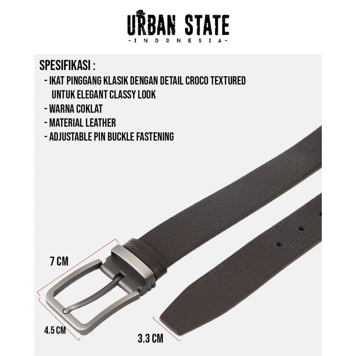 City Pin Buckle Top Grain Leather Belt - Brown