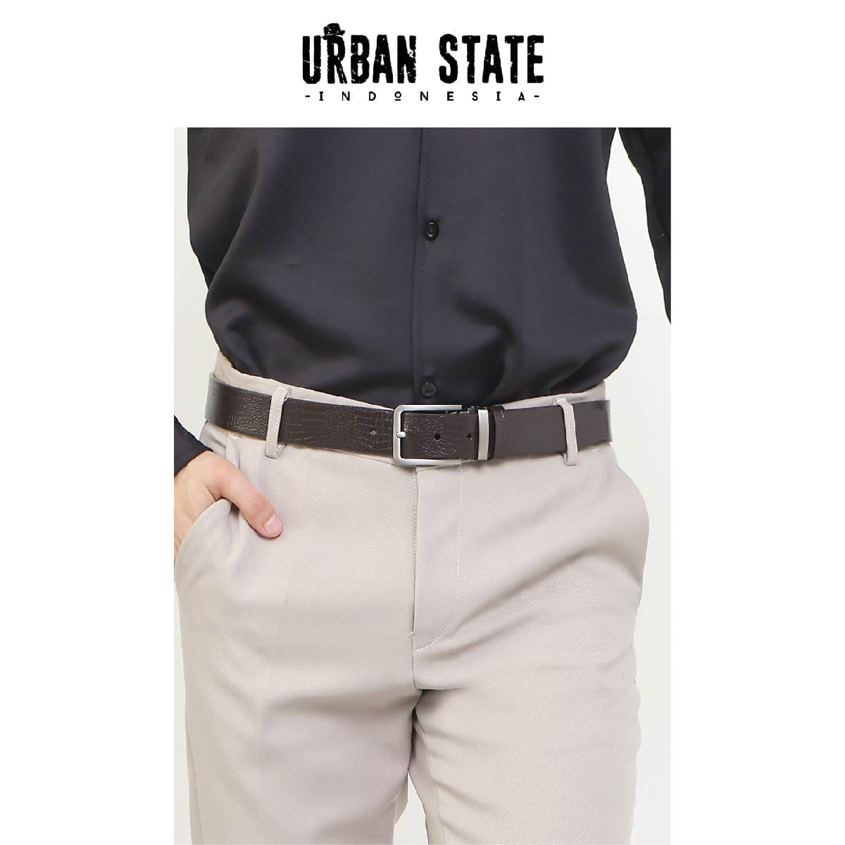 City Pin Buckle Top Grain Leather Belt - Brown