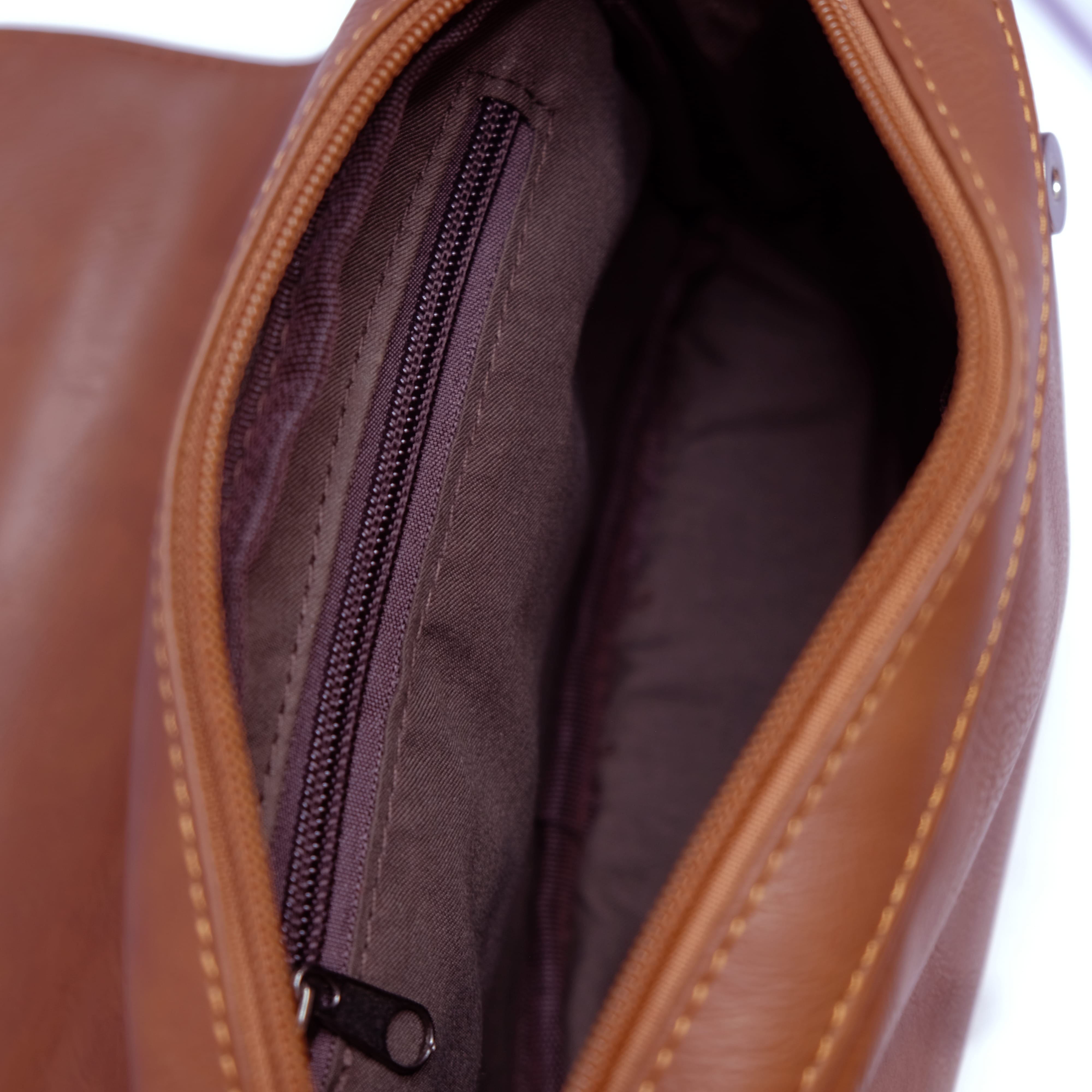 Distressed Leather Cityform Crossbody Pouch Bag - Camel